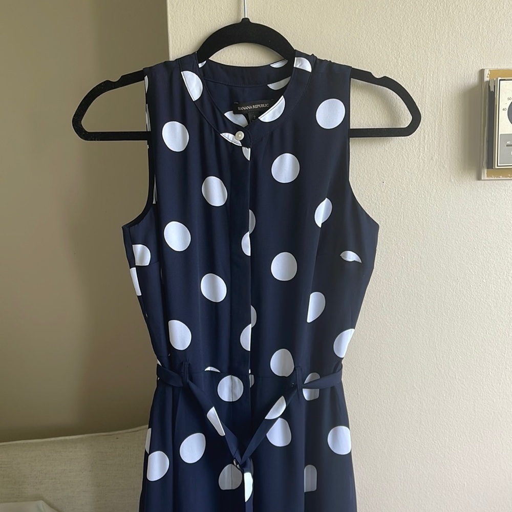 NWOT Banana Republic Navy Polka Dot Button Through Maxi with Tie Waist